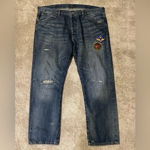 Ralph Lauren Classic Fit Distressed Jeans With Patchwork